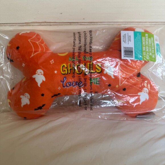 NWT, Frisco Halloween All the Ghouls Love Me Bone, Plush Squeaky Dog Toy, Orange - Picture 7 of 8